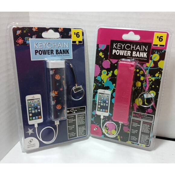 New 2 - Keychain Power Bank Quick Charge iphone Smart Device Space & Solid Pink - Picture 2 of 7